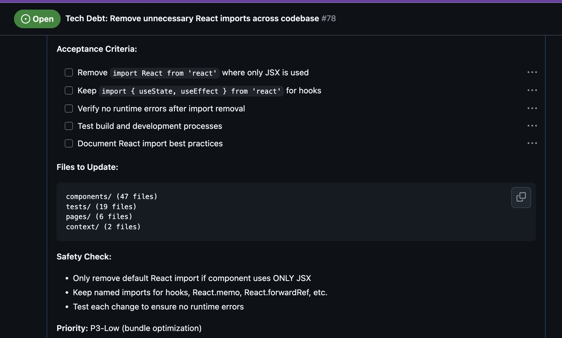 Issue Acceptance Criteria Example